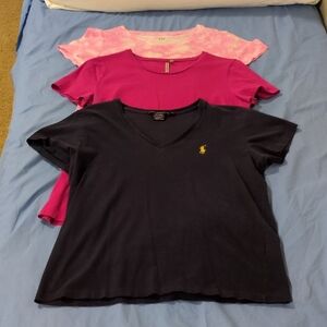 Ralph Lauren Navy and Pink Banana Republic And Gap Women's M Tees Set Of 3